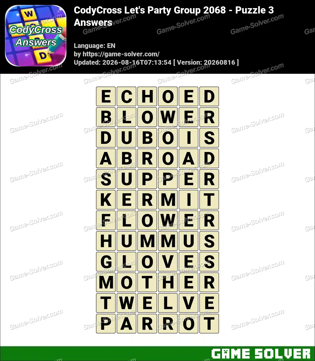 CodyCross Let’s Party Group 2068 – Puzzle 3 Answers